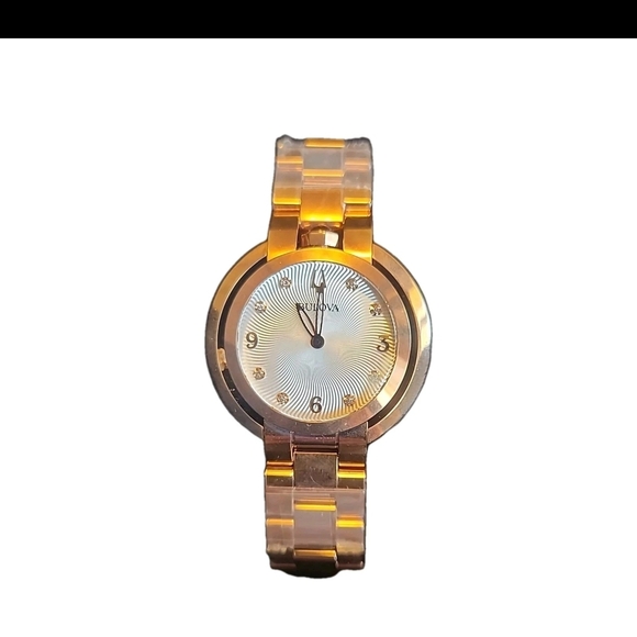 Bulova Rose Gold Rubyiat Lux Women\'s Watch With Real Diamond And Mother Of Pearl